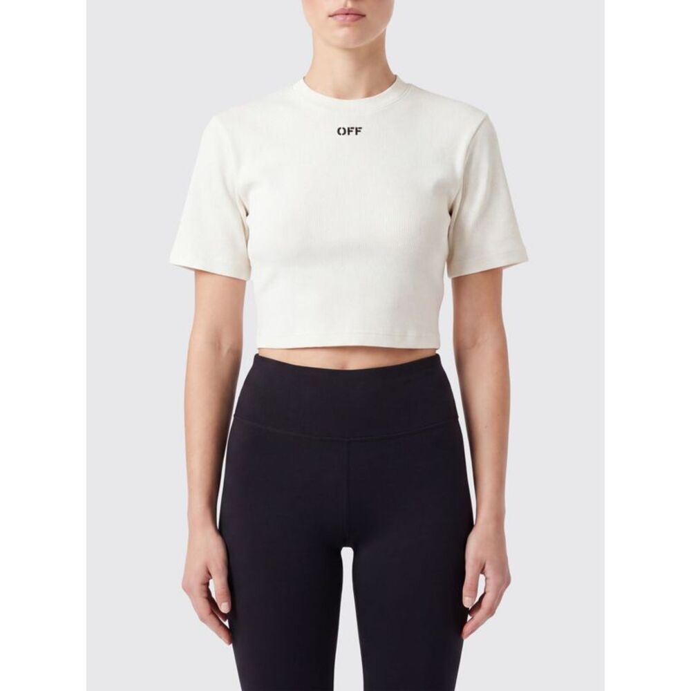 Off-White Women Cropped Cotton T-Shirt Off-White With Contrast Logo
